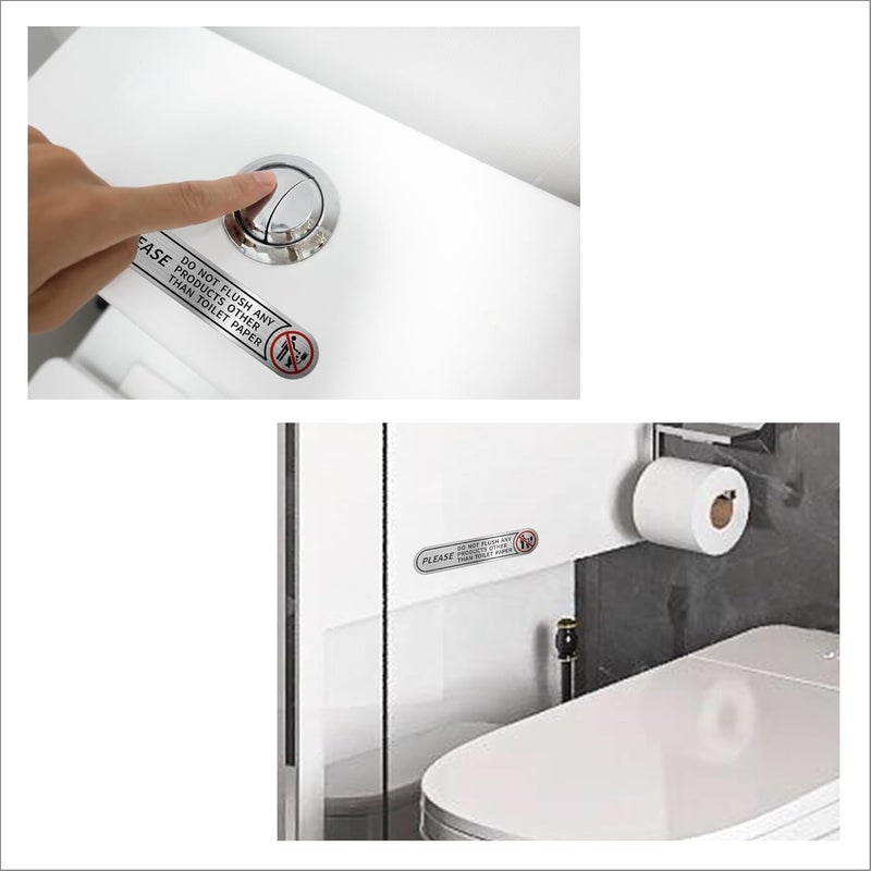 LEMBANG 8 pieces Small Please Do Not Flush Any Products Other Than Toilet Paper Stickers,Brushed Silver Do Not Flush Rules Bathroom Sign, 5x1in - Image 2